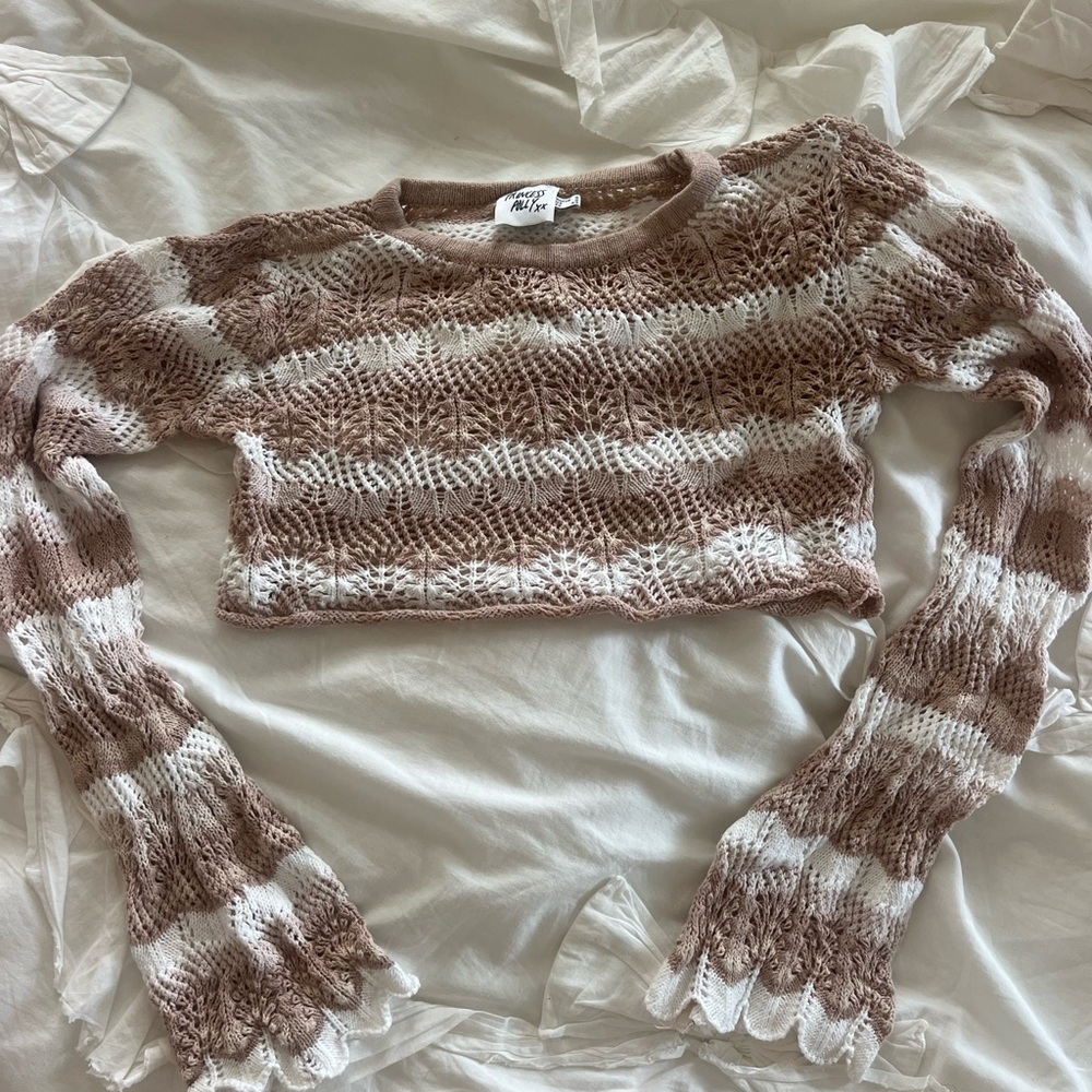 Princess Polly Tan and Cream Knit Top